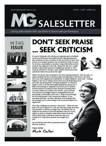 www.mgsalesperformance.com  ISSUE 7 // MAY - JUNE 2014 SALESLETTER