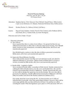 Board of Directors Meeting Thursday, June 28, 2013, 1:30 pm All Purpose Room Attendees: Stephen Spivey, Dick Hancock, Dyer Michell, Russell Rasco, Mike Jordan, Capt. Cyrus Robinson, Dr. Mojock, Shalonda McHenry-Sims, Bob