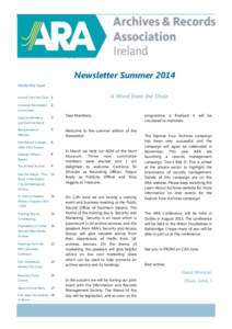 Newsletter Summer[removed]Newsletter Date Newsletter Summer 2014 Inside this issue: