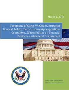Testimony of Curtis W. Crider, Inspector General, before the U.S. House Appropriations Committee, Subcommittee on Financial Services and General Government