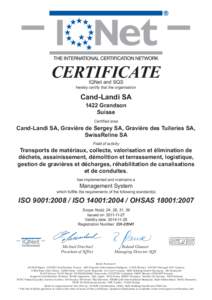 CERTIFICATE IQNet and SQS hereby certify that the organisation  Cand-Landi SA