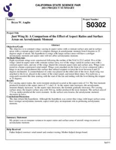 CALIFORNIA STATE SCIENCE FAIR 2011 PROJECT SUMMARY Name(s)  Bryce W. Anglin