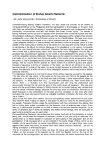 1  Commemoration of Bishop Alberto Ramento + Dr. Joris Vercammen, Archbishop of Utrecht. Commemorating Bishop Alberto Ramento, we also recall the witness of all victims of extrajudicial killings on the Philippines and th