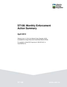 ST108: ERCB Monthly Enforcement Action Summary