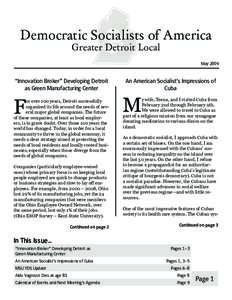 Democratic Socialists of America Greater Detroit Local May 2009  “Innovation Broker” Developing Detroit