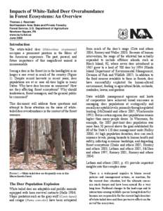 Impacts of White-Tailed Deer Overabundance in Forest Ecosystems: An Overview Thomas J. Rawinski Northeastern Area State and Private Forestry Forest Service, U.S. Department of Agriculture Newtown Square, PA