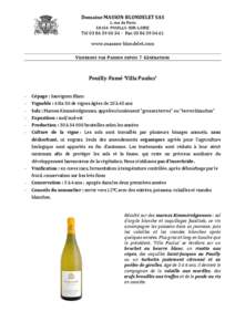 ¤ POUILLY FUME Villa Paulus 2012