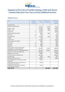 Snapshot of the Costs of Families Raising a Child with Severe Cerebral Palsy Over Four Years of Early Childhood Services Mobility & Access Item  Quantity