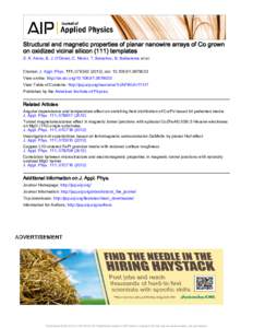 Structural and magnetic properties of planar nanowire arrays of Co grown on oxidized vicinal silicontemplates S. K. Arora, B. J. O’Dowd, C. Nistor, T. Balashov, B. Ballesteros et al. Citation: J. Appl. Phys. 111