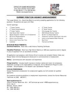 OFFICE OF HUMAN RESOURCES  HC 61, Box D; Winslow, Arizona[removed]Ph[removed]  Fax[removed]Website: www.leuppschools.org