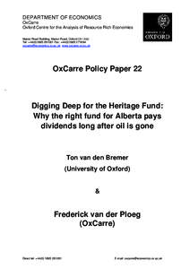 DEPARTMENT OF ECONOMICS OxCarre Oxford Centre for the Analysis of Resource Rich Economies Manor Road Building, Manor Road, Oxford OX1 3UQ Tel: +Fax: +  www.oxcar