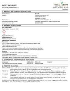SAFETY DATA SHEET PRECISION LABORATORIES, LLC 1. PRODUCT AND COMPANY IDENTIFICATION Product Name: Supplier: Product Use: