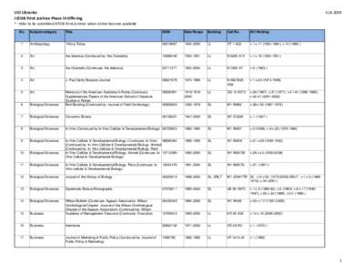 UCI Libraries JSTOR Print Archive Phase III Offering    *‐ titles to be submitted JSTOR Print Archive when online become available