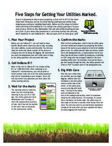 Five Steps for Getting Your Utilities Marked. If you’re planning to dig on your property, a free call to 811 is the most important thing you can do to avoid hitting underground utility lines, keeping you and your neigh