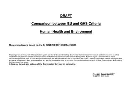 Comparison of EU Criteria with the OECD Criteria on Global Harmonisation on CLassification of Dangerous Substances