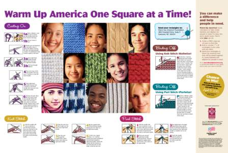 Warm Up America One Square at a Time! Casting On Send your rectangles to: Warm Up America! Foundation 469 Hospital Drive, Suite E