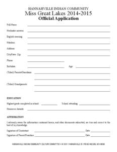 HANNAHVILLE INDIAN COMMUNITY  Miss Great Lakes[removed]Official Application  Full Name: