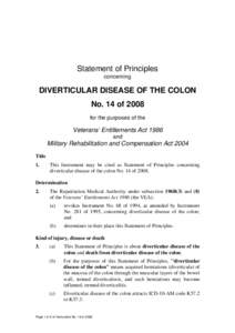 Statement of Principles concerning DIVERTICULAR DISEASE OF THE COLON No. 14 of 2008 for the purposes of the