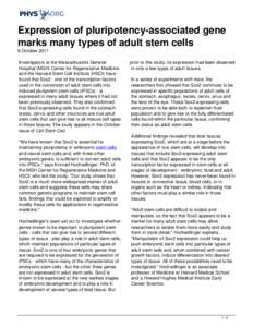 Expression of pluripotency-associated gene marks many types of adult stem cells
