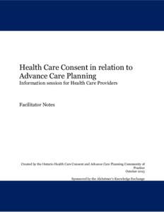 Health Care Consent in relation to Advance Care Planning