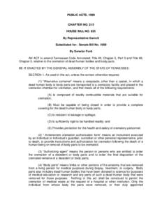 PUBLIC ACTS, 1999 Chapter No. 215 CHAPTER NO. 215 HOUSE BILL NO. 835 By Representative Garrett Substituted for: Senate Bill No. 1009