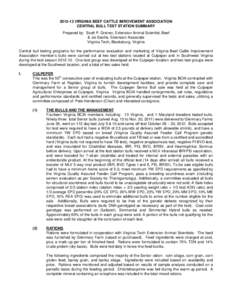 [removed]VIRGINIA BEEF CATTLE IMROVEMENT ASSOCIATION CENTRAL BULL TEST STATION SUMMARY Prepared by: Scott P. Greiner, Extension Animal Scientist, Beef & Joi Saville, Extension Associate Virginia Tech, Blacksburg, Virginia