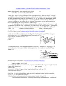 Southern Campaign American Revolution Pension Statements & Rosters Bounty Land Warrant of Jacob Deinor BLWt2194-100 Transcribed and annotated by C. Leon Harris VA