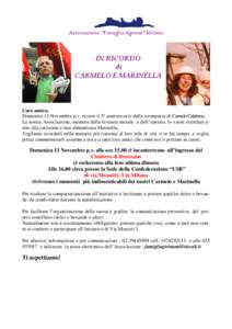 Associazione “Famiglia Agirina” Milano  IN RICORDO di CARMELO E MARINELLA