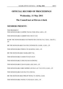 LEGISLATIVE COUNCIL ─ 11 May[removed]OFFICIAL RECORD OF PROCEEDINGS Wednesday, 11 May 2011