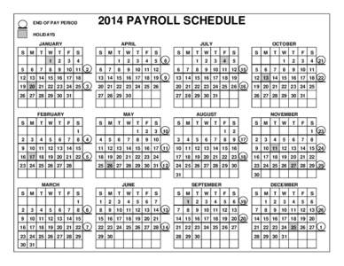 2014 PAYROLL SCHEDULE  END OF PAY PERIOD HOLIDAYS  JANUARY