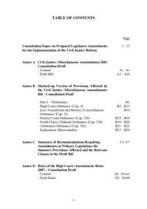TABLE OF CONTENTS  Page Consultation Paper on Proposed Legislative Amendments for the Implementation of the Civil Justice Reform