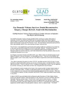 For immediate release: October 7, 2013 Contacts:  Austin Bay, GLBTQ-DVP