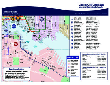 Charm City Circulator Map and Operating Schedule Banner Route Inner Harbor - Fort McHenry