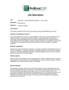 Job Description Title Department Reports to  AOI Verifier ( Automated Optical Inspection ) – Non-exempt