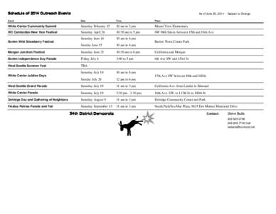 Schedule of 2014 Outreach Events  As of June 25, [removed]Subject to Change Event