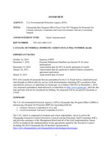 Chesapeake Bay Program / Government of the District of Columbia / Local government in New York / Local government in Pennsylvania / Local government in Virginia / United States Environmental Protection Agency / Chesapeake Bay / Clean Water Act / Federal grants in the United States / State governments of the United States / Chesapeake Bay Watershed / Government