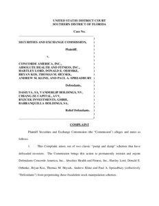 CONCORDE AMERICA, INC., ABSOLUTE HEALTH AND FITNESS, INC., HARTLEY LORD, DONALD E. OEHMKE, BRYAN KOS, THOMAS M. HEYSEK, ANDREW M. KLINE, AND PAUL A. SPREADBURY