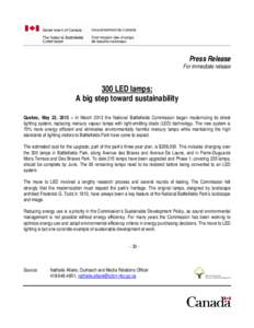 Press Release  For immediate release 300 LED lamps: A big step toward sustainability