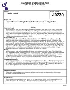 CALIFORNIA STATE SCIENCE FAIR 2014 PROJECT SUMMARY Name(s)  Colin S. Takeda