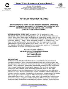 State Water Resources Control Board Division of Water Quality Linda S. Adams Secretary for Environmental Protection