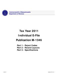 Commonwealth of Massachusetts Department of Revenue Tax Year 2011 Individual E-File Publication M-1346