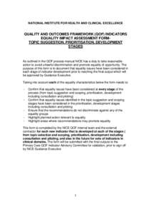 NATIONAL INSTITUTE FOR HEALTH AND CLINICAL EXCELLENCE  QUALITY AND OUTCOMES FRAMEWORK (QOF) INDICATORS EQUALITY IMPACT ASSESSMENT FORMTOPIC SUGGESTION, PRIORITISATION, DEVELOPMENT STAGES