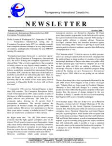 Transparency International Canada Inc.  NEWSLETTER Volume 4, Number 3  October 2000