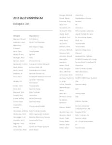 2013 IAGT SYMPOSIUM Delegate List Delegate  Organization