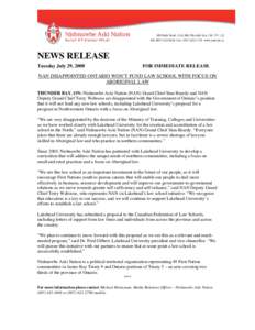 Microsoft Word - NAN News Release lakehead law school july[removed]FINAL FORMATTED.doc