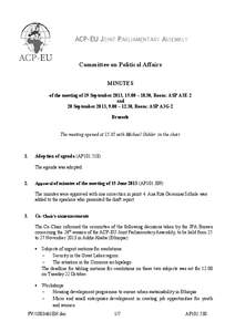 ACP-EU JOINT PARLIAMENTARY ASSEMBLY  Committee on Political Affairs MINUTES of the meeting of 19 September 2013, 15.00 – 18.30, Room: ASP A3E-2 and