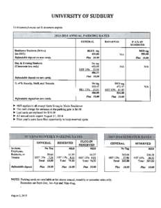 UNIVERSITY OF SUDBURY Le documentfrancais suit le document anglais[removed]ANNUAL PARKING RATES GENERAL