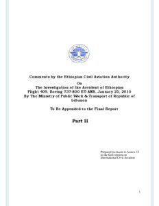 Comments by the Ethiopian Civil Aviation Authority On The Investigation of the Accident of Ethiopian