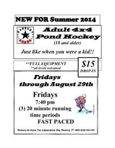 NEW FOR Summer 2014 Adult 4x4 Pond Hockey (18 and older)  Just like when you were a kid!!