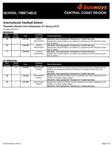 CENTRAL COAST REGION  SCHOOL TIMETABLE International Football School Timetable effective from Wednesday 18 February 2015 Amended[removed]